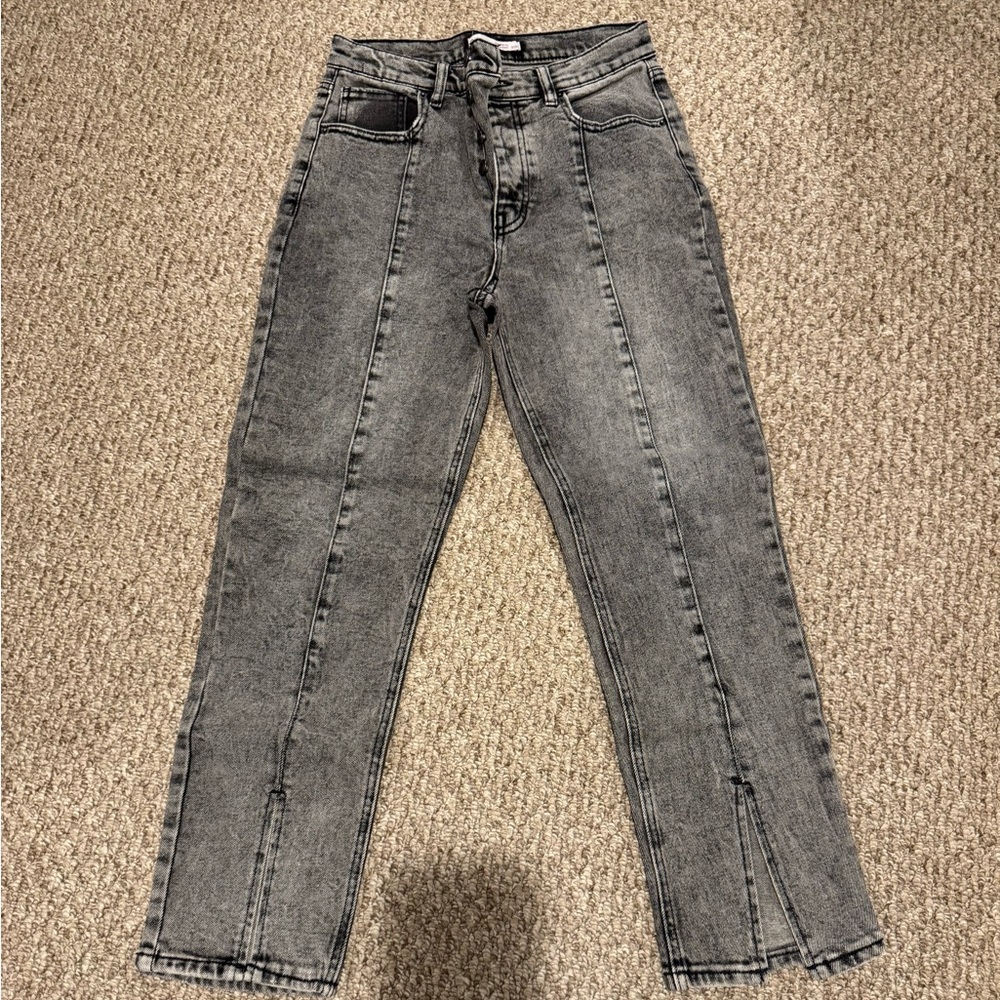 SO Gray Jeans with FRONT BOTTOM SEAM SPLIT